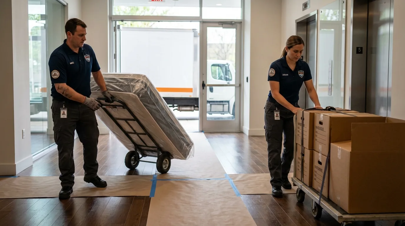 Professional apartment movers loading elevator in Blackwood, NJ